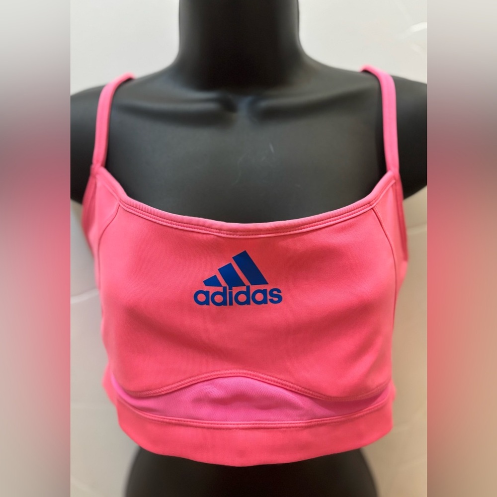 Adidas Bright Pink Sports Top with Blue Logo